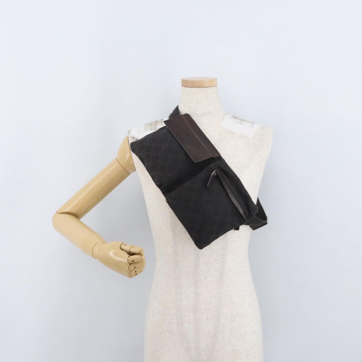 GUCCI GG Canvas Waist bag Dark Brown Silver 28566 Auth ka2977