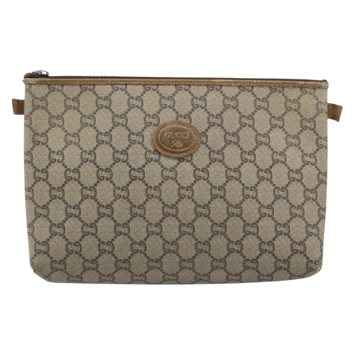 GUCCI GG Plus Supreme Clutch Bag PVC Beige Auth ka2978