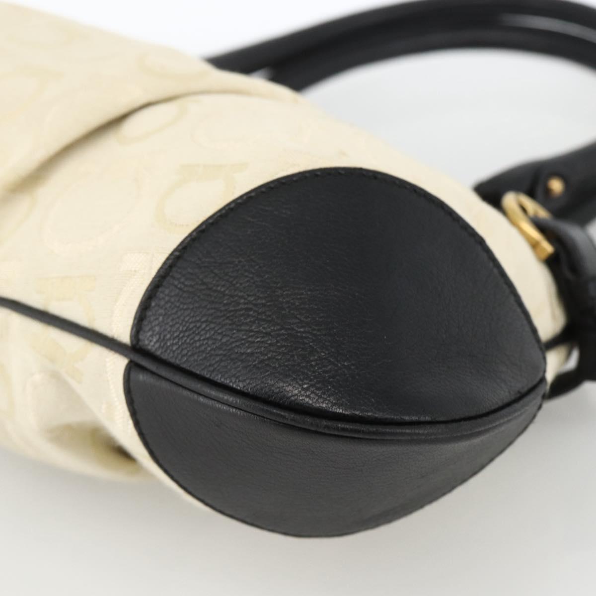 Salvatore Ferragamo Hand Bag Canvas Beige Black Auth ka2979