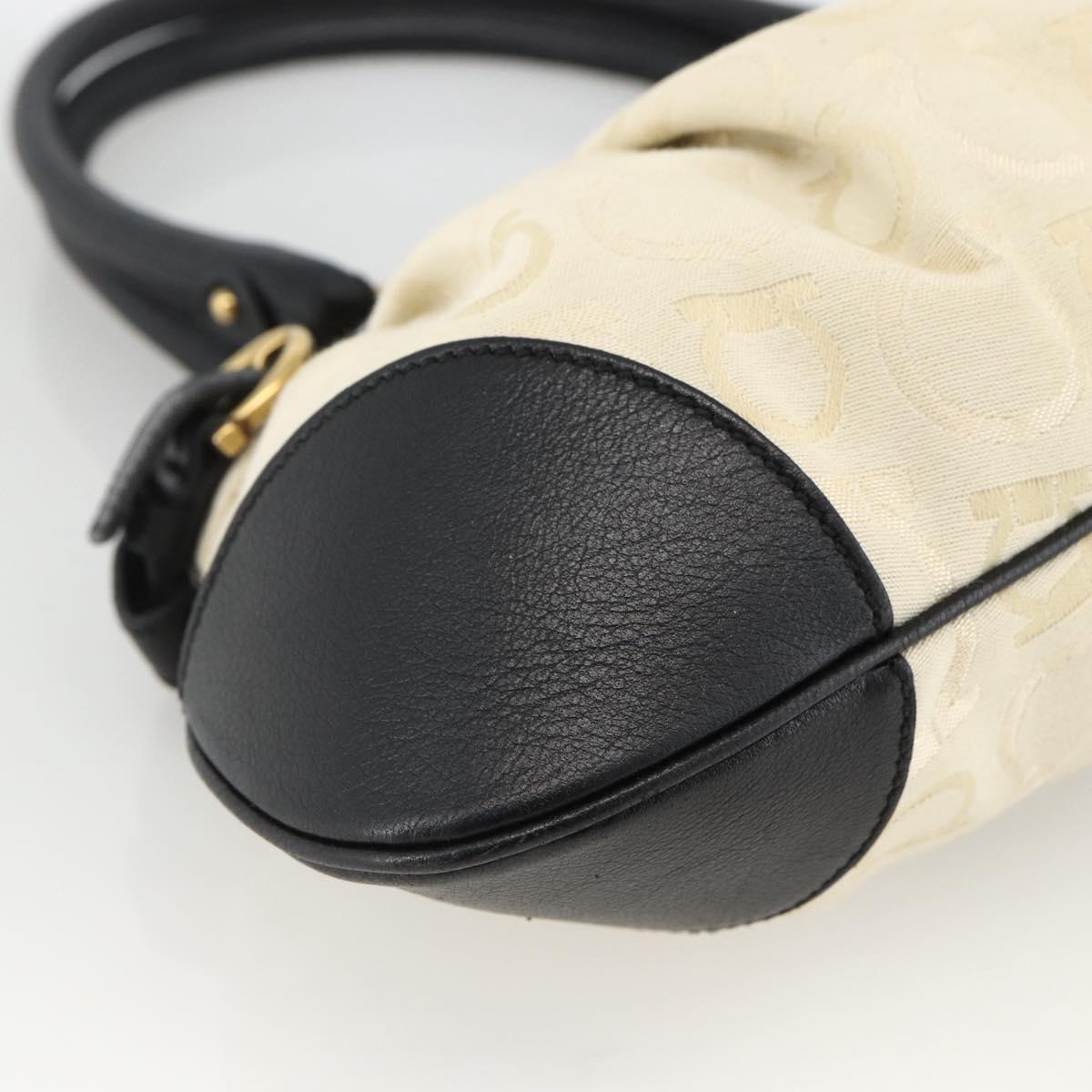 Salvatore Ferragamo Hand Bag Canvas Beige Black Auth ka2979
