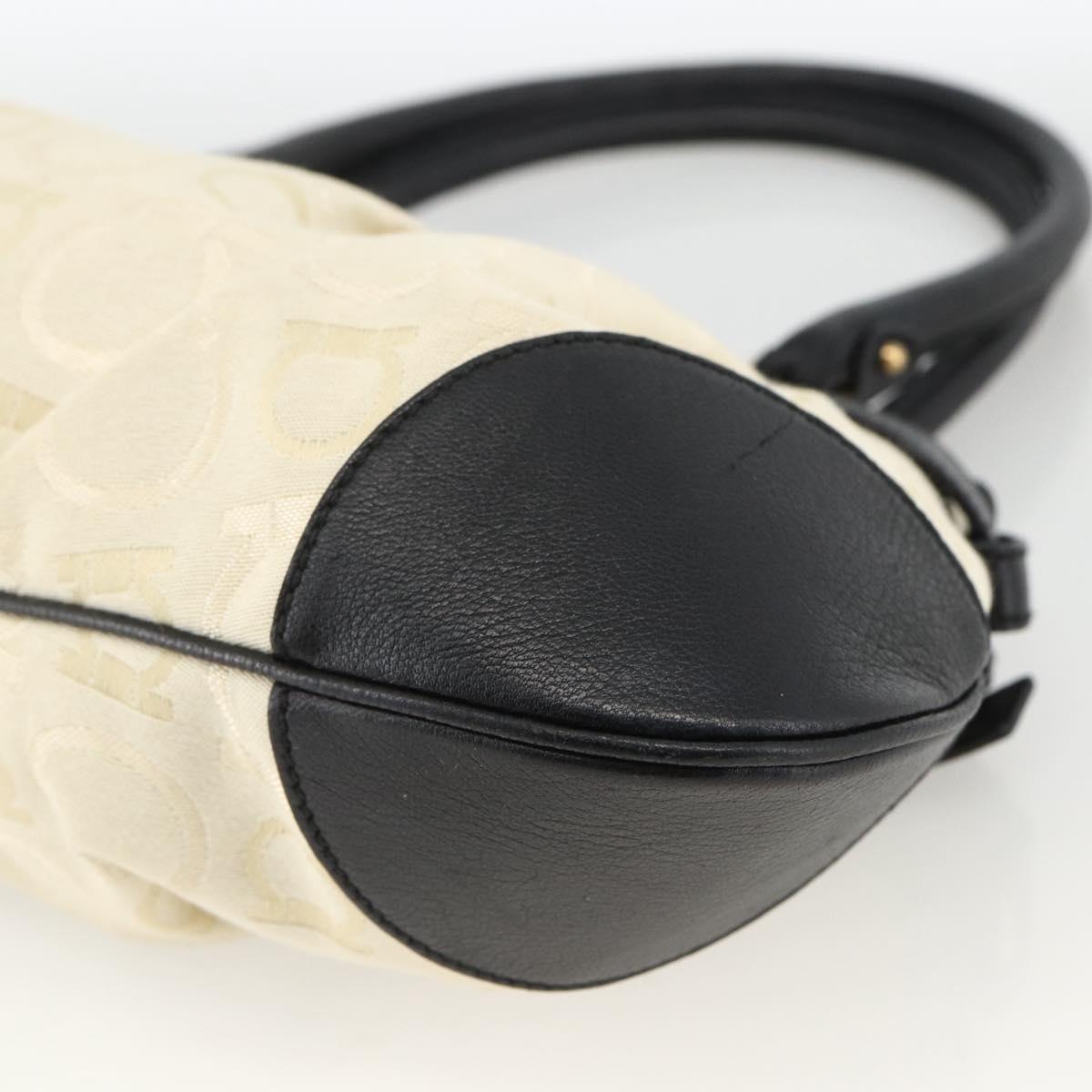 Salvatore Ferragamo Hand Bag Canvas Beige Black Auth ka2979