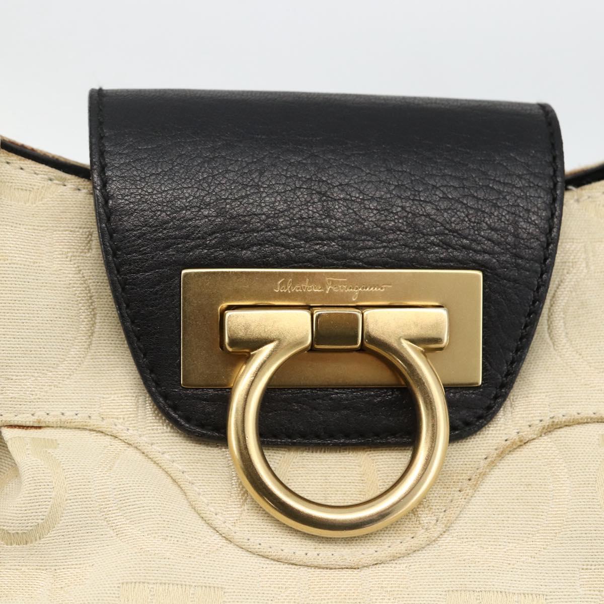 Salvatore Ferragamo Hand Bag Canvas Beige Black Auth ka2979