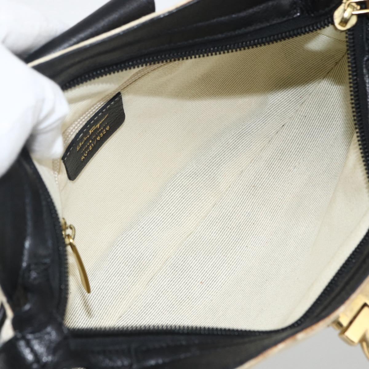 Salvatore Ferragamo Hand Bag Canvas Beige Black Auth ka2979