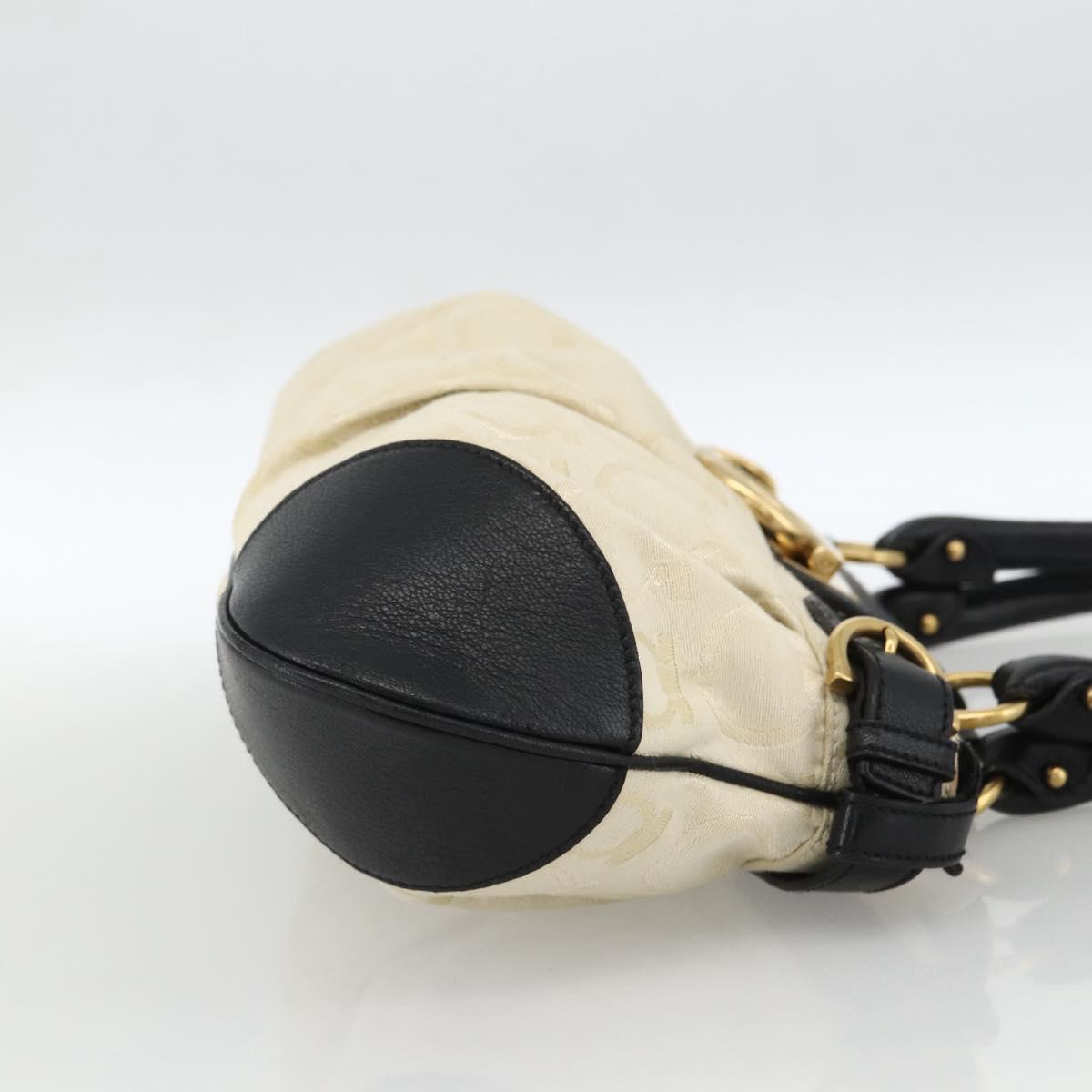 Salvatore Ferragamo Hand Bag Canvas Beige Black Auth ka2979