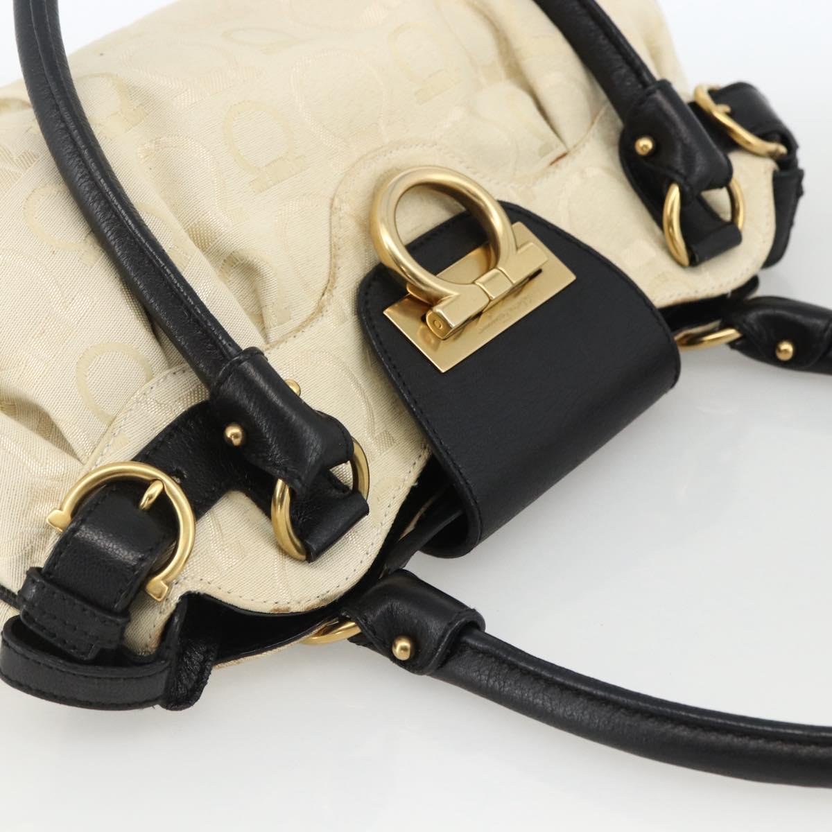 Salvatore Ferragamo Hand Bag Canvas Beige Black Auth ka2979