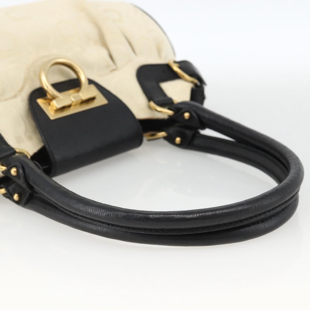 Salvatore Ferragamo Hand Bag Canvas Beige Black Auth ka2979
