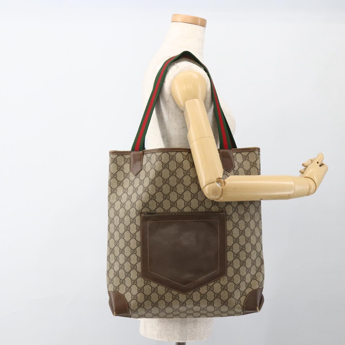 GUCCI GG Supreme Web Sherry Line Tote Bag PVC Beige Red 002 904 0222 Auth ka2984