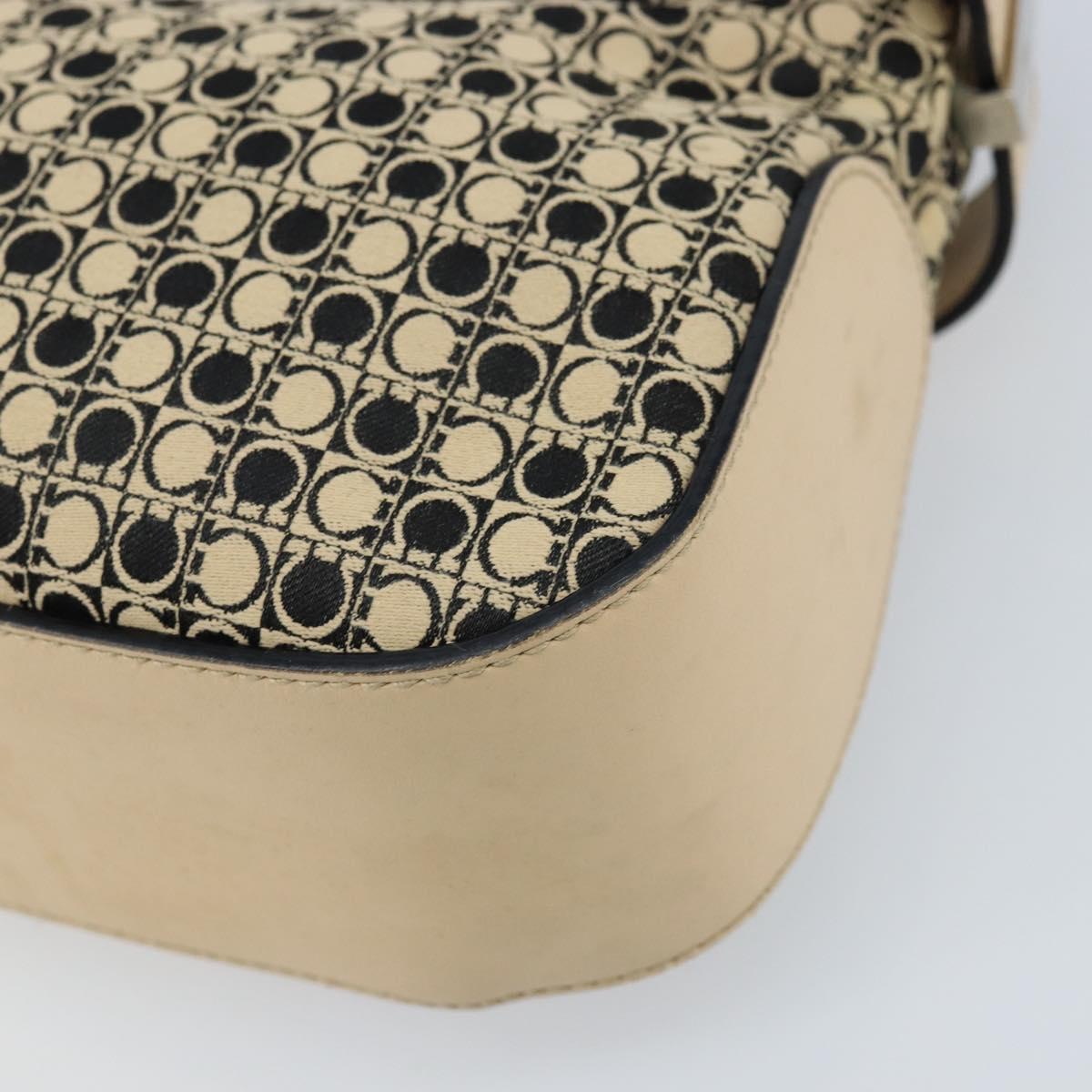 Salvatore Ferragamo Gancini Shoulder Bag Canvas Beige Silver Auth ka2988