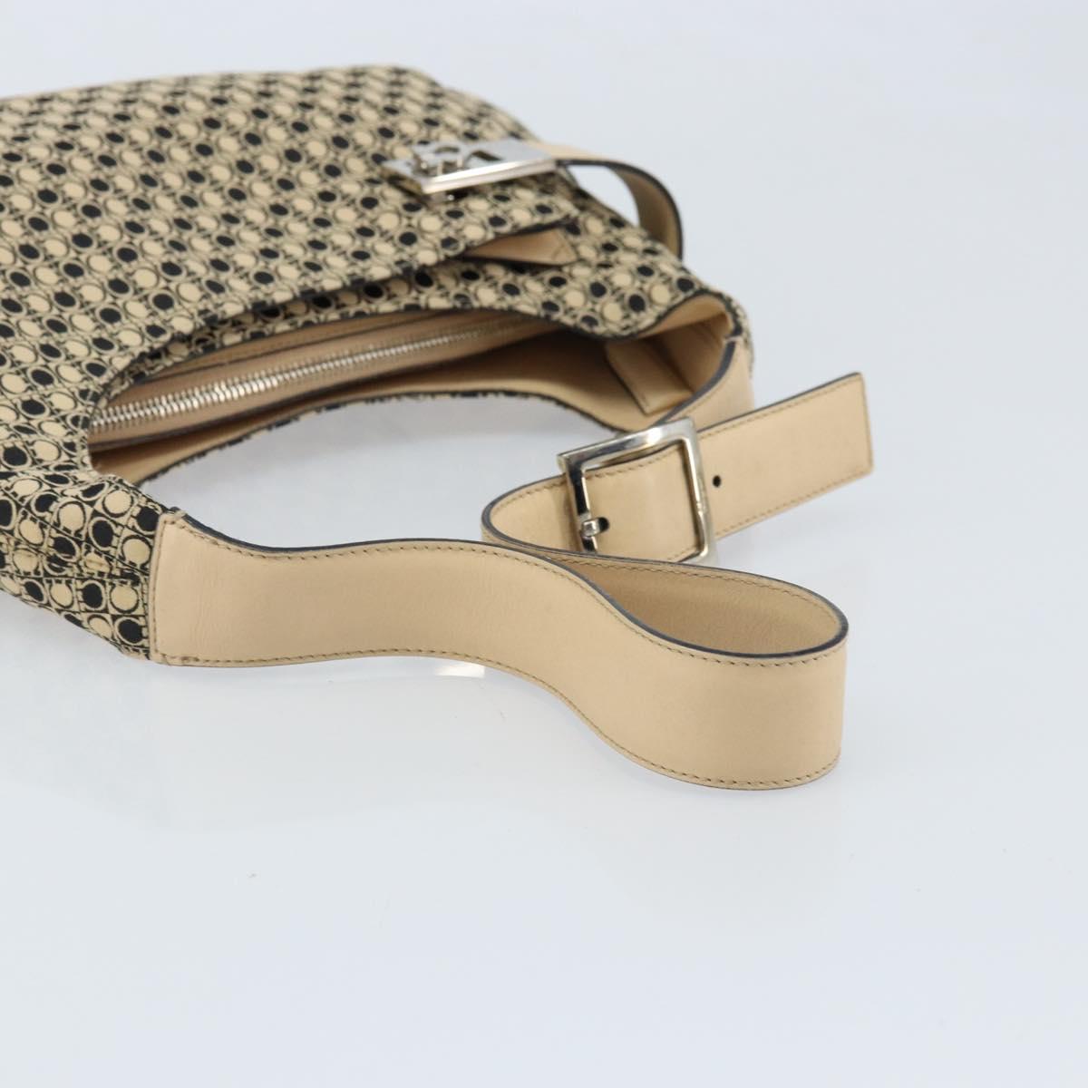 Salvatore Ferragamo Gancini Shoulder Bag Canvas Beige Silver Auth ka2988