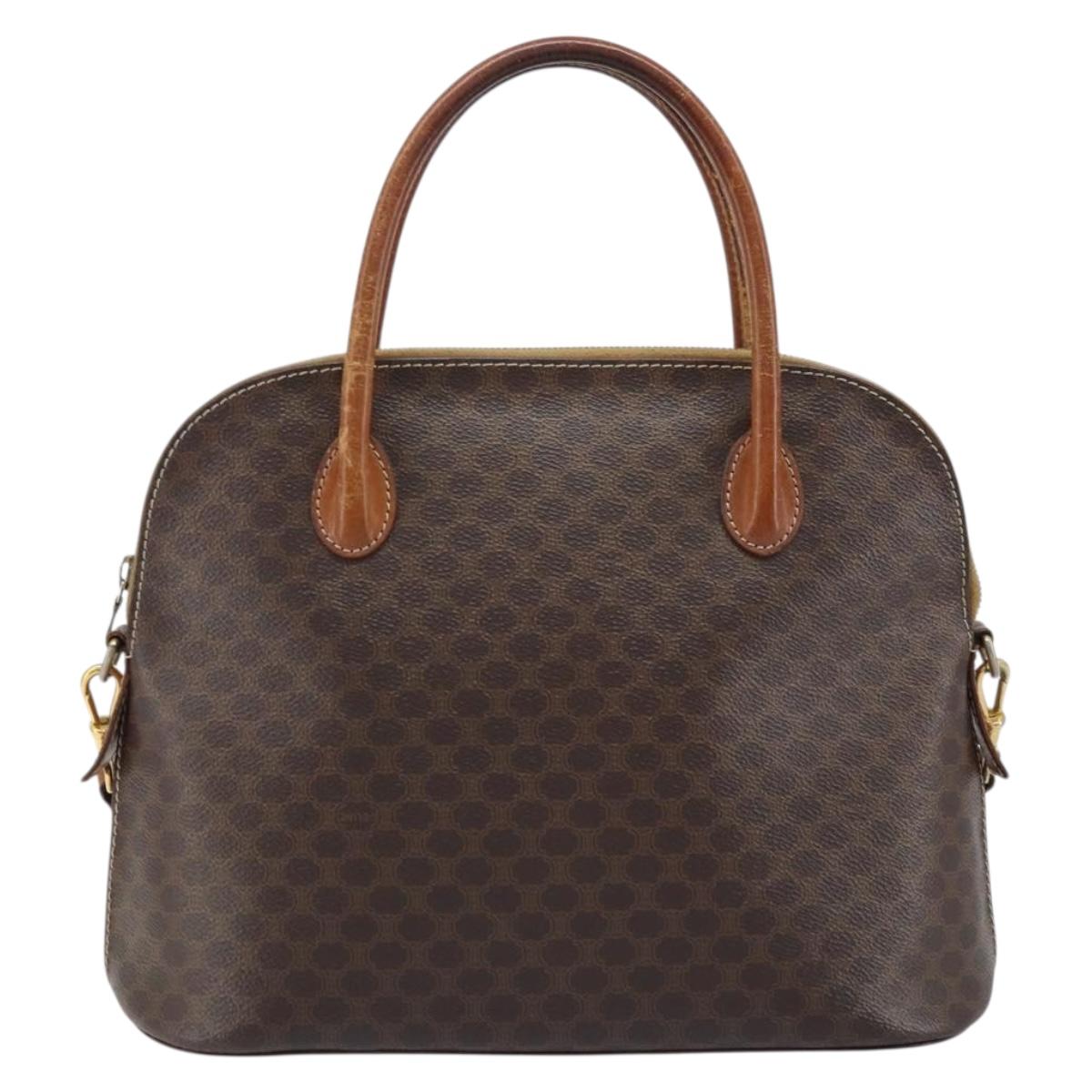 CELINE Macadam Canvas Hand Bag PVC Leather 2way Brown Gold Auth ka2994