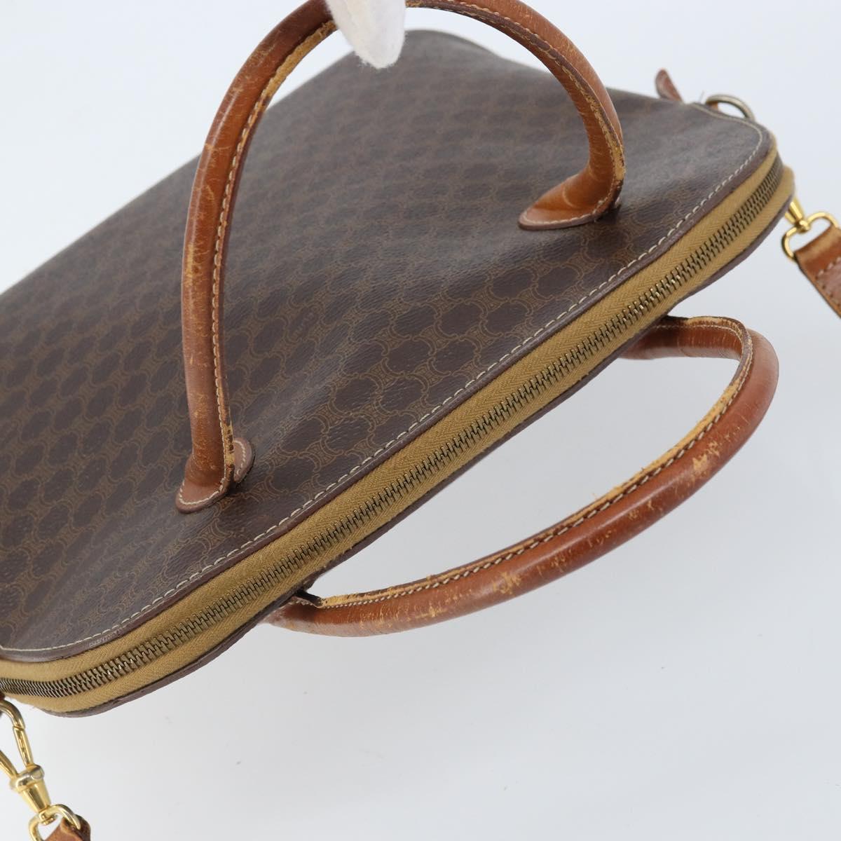 CELINE Macadam Canvas Hand Bag PVC Leather 2way Brown Gold Auth ka2994