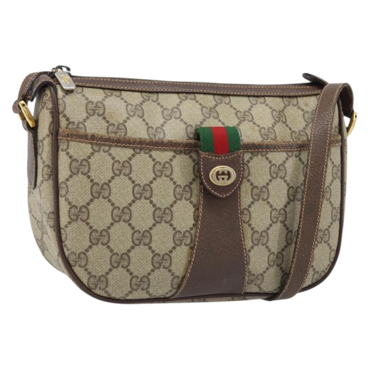 GUCCI GG Supreme Web Sherry Line Bag PVC Beige Red 89 02 032 Auth ka2995