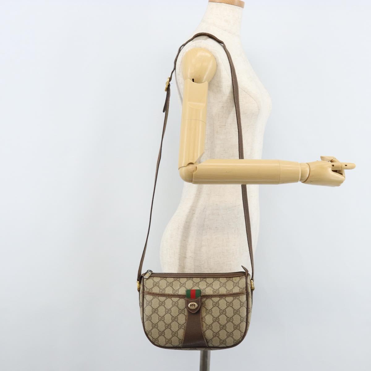 GUCCI GG Supreme Web Sherry Line Bag PVC Beige Red 89 02 032 Auth ka2995