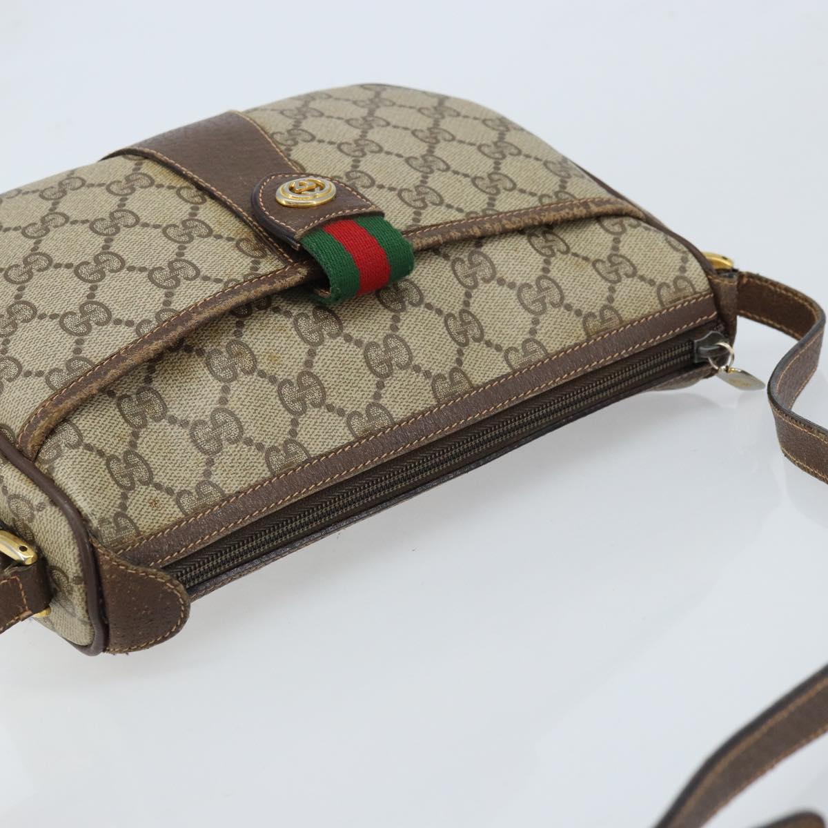 GUCCI GG Supreme Web Sherry Line Bag PVC Beige Red 89 02 032 Auth ka2995