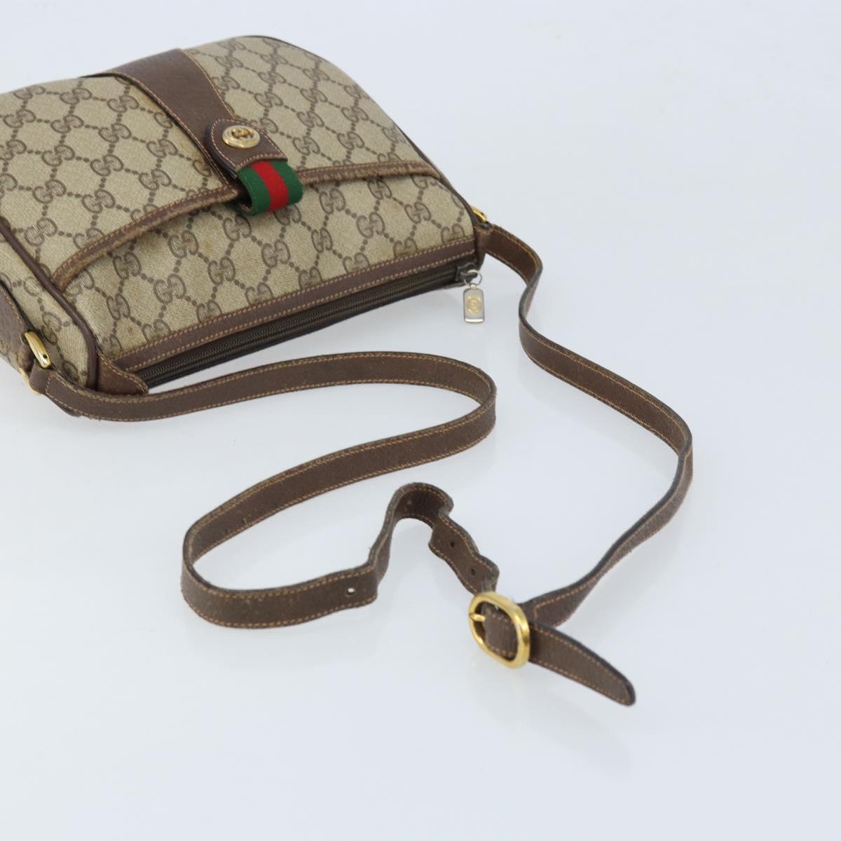 GUCCI GG Supreme Web Sherry Line Bag PVC Beige Red 89 02 032 Auth ka2995
