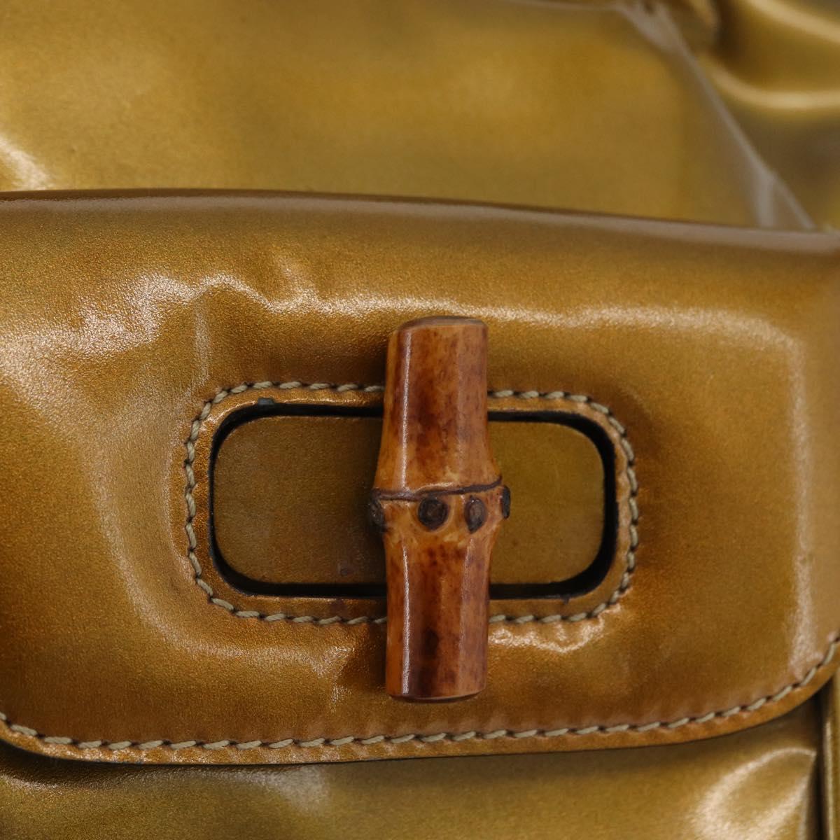 GUCCI Bamboo Backpack Patent leather Gold Tone 003 1705 0030 Auth ka2998