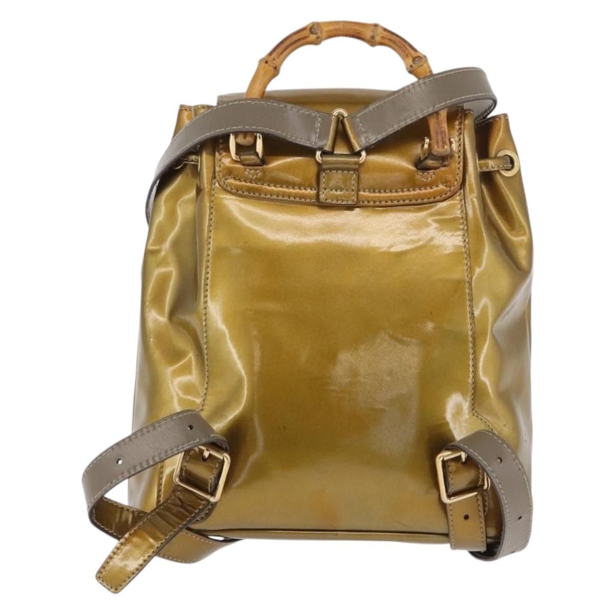 GUCCI Bamboo Backpack Patent leather Gold Tone 003 1705 0030 Auth ka2998