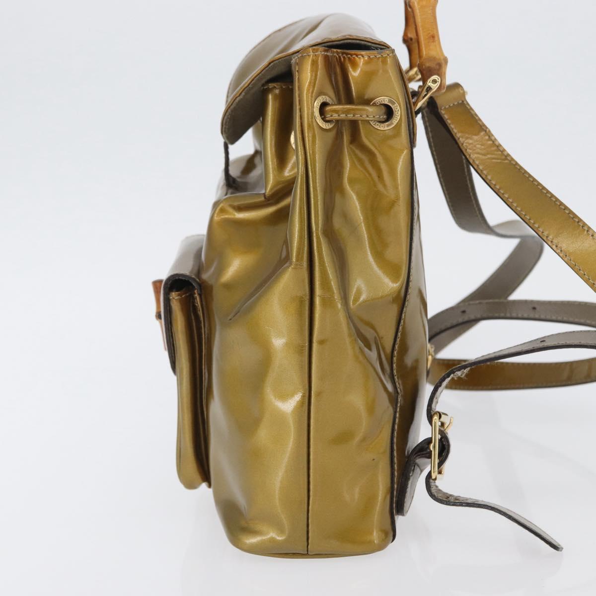 GUCCI Bamboo Backpack Patent leather Gold Tone 003 1705 0030 Auth ka2998