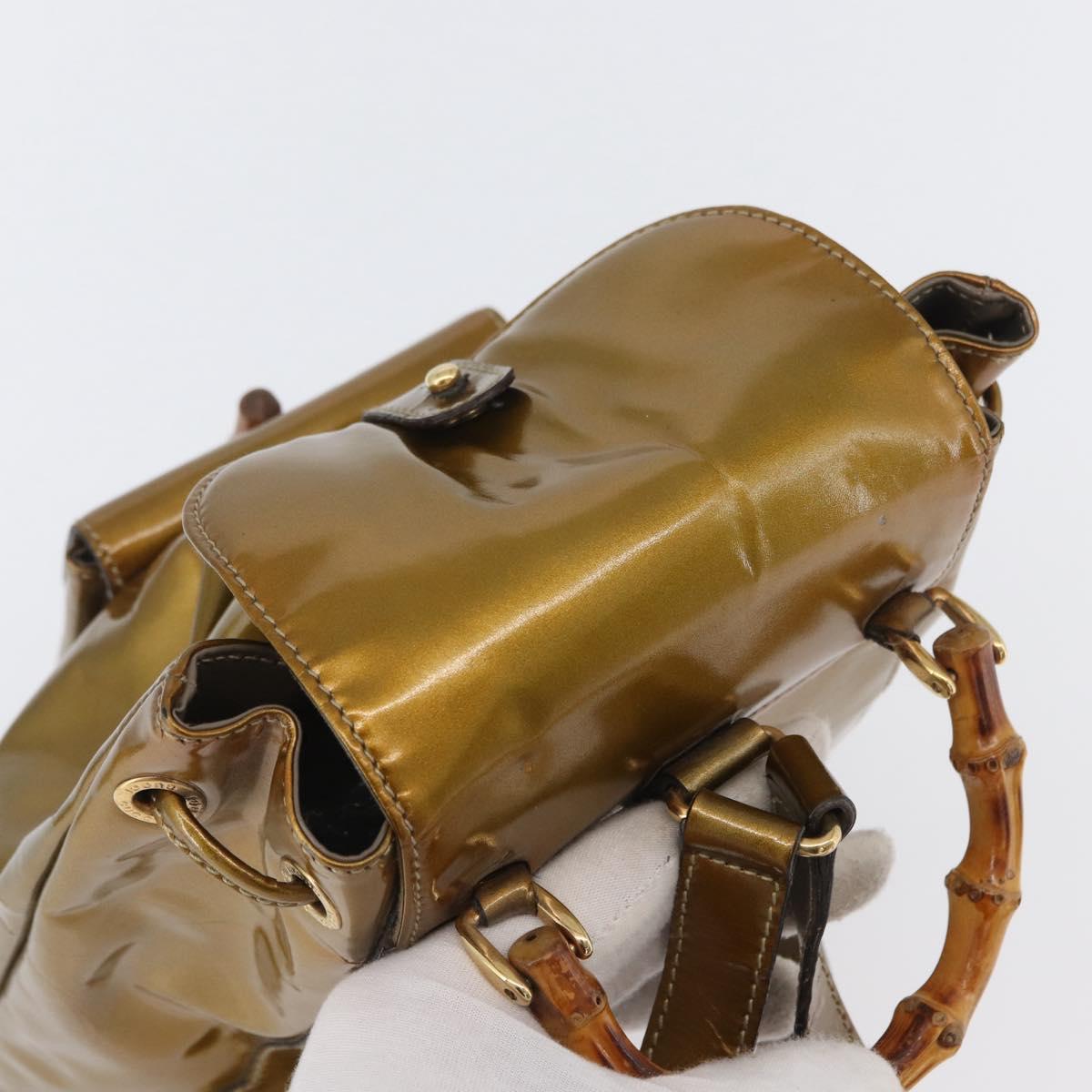 GUCCI Bamboo Backpack Patent leather Gold Tone 003 1705 0030 Auth ka2998