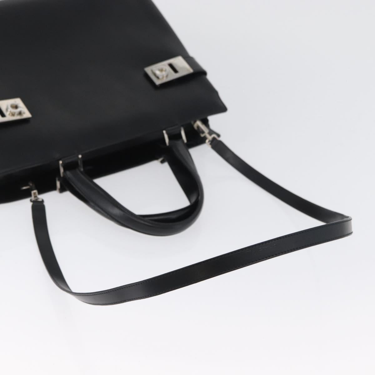 Salvatore Ferragamo Hand Bag Leather 2way Black Silver Auth ka3005