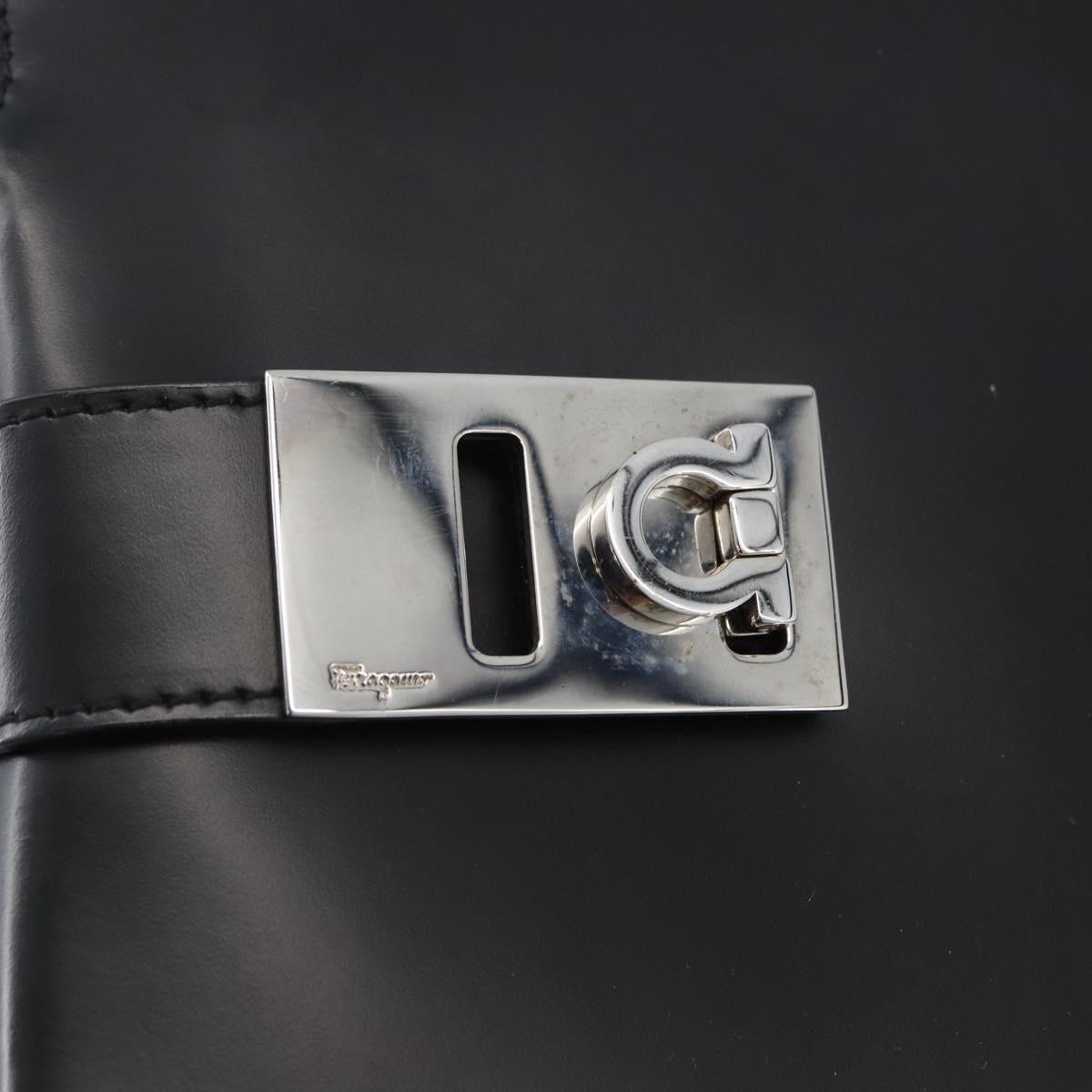Salvatore Ferragamo Hand Bag Leather 2way Black Silver Auth ka3005