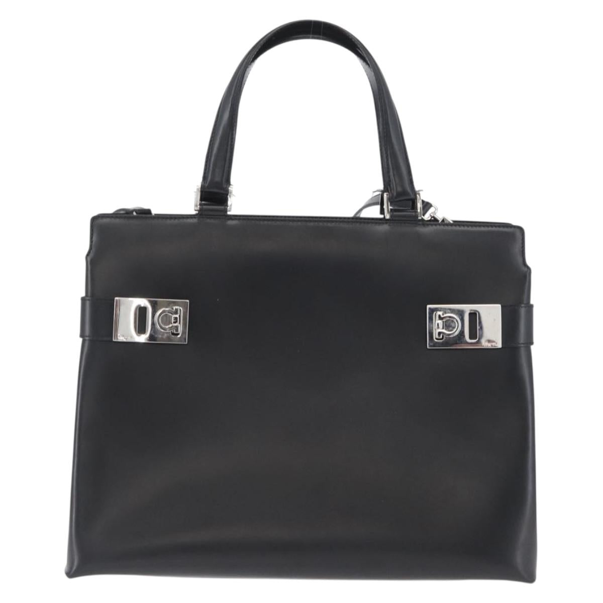 Salvatore Ferragamo Hand Bag Leather 2way Black Silver Auth ka3005