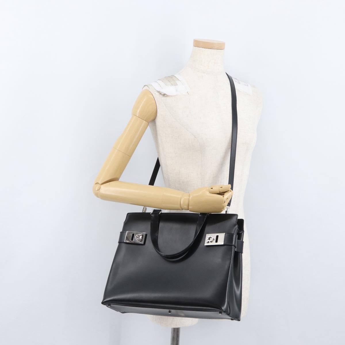 Salvatore Ferragamo Hand Bag Leather 2way Black Silver Auth ka3005
