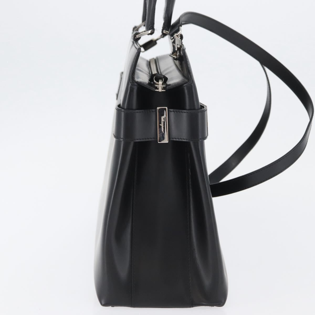 Salvatore Ferragamo Hand Bag Leather 2way Black Silver Auth ka3005
