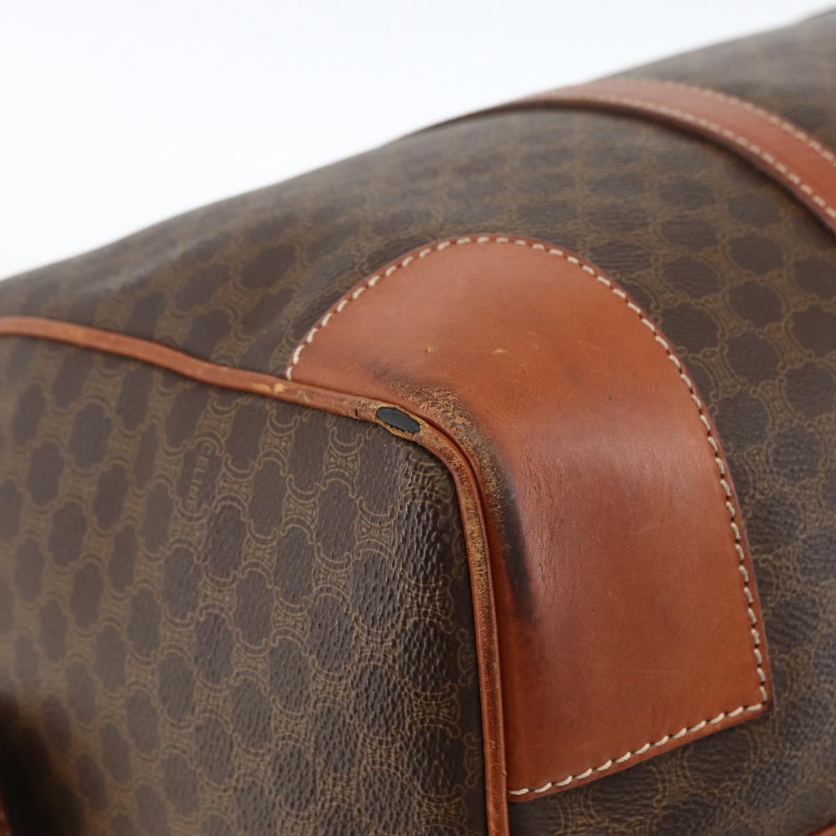 CELINE Macadam Canvas Boston Bag PVC Leather Brown Gold Auth ka3007
