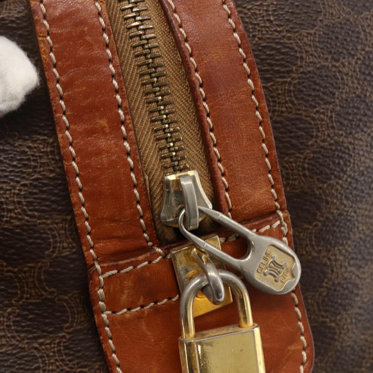CELINE Macadam Canvas Boston Bag PVC Leather Brown Gold Auth ka3007