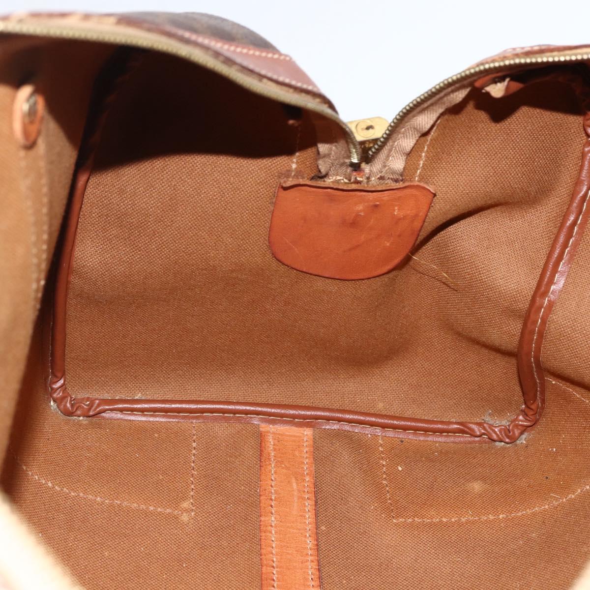 CELINE Macadam Canvas Boston Bag PVC Leather Brown Gold Auth ka3007