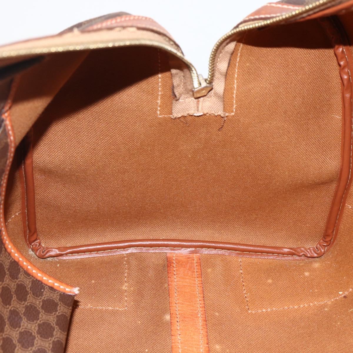 CELINE Macadam Canvas Boston Bag PVC Leather Brown Gold Auth ka3007