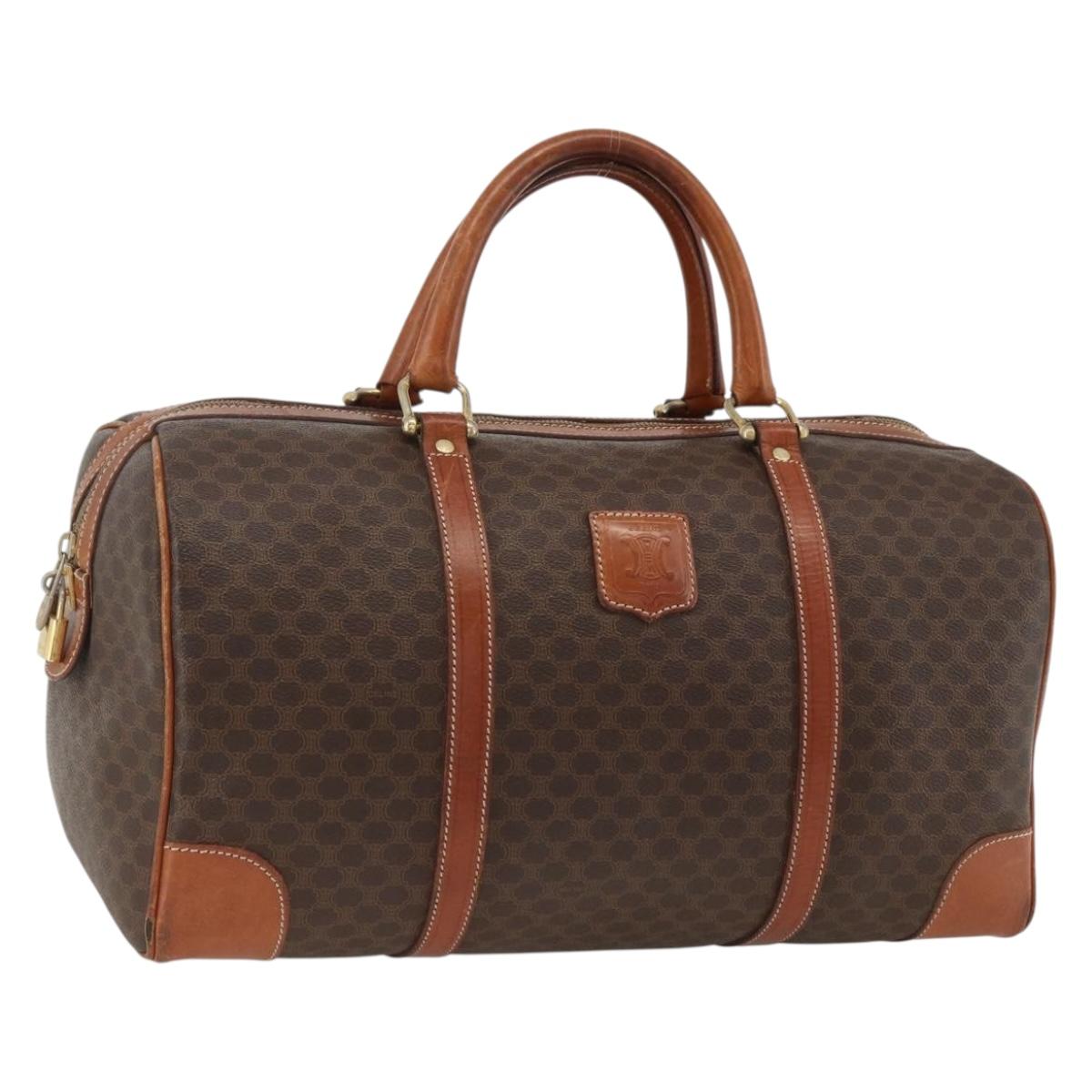 CELINE Macadam Canvas Boston Bag PVC Leather Brown Gold Auth ka3007