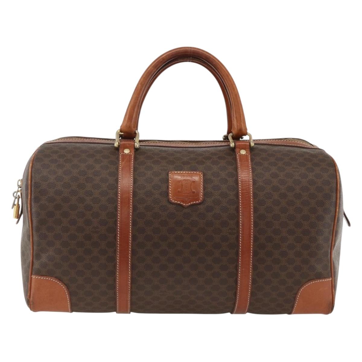 CELINE Macadam Canvas Boston Bag PVC Leather Brown Gold Auth ka3007