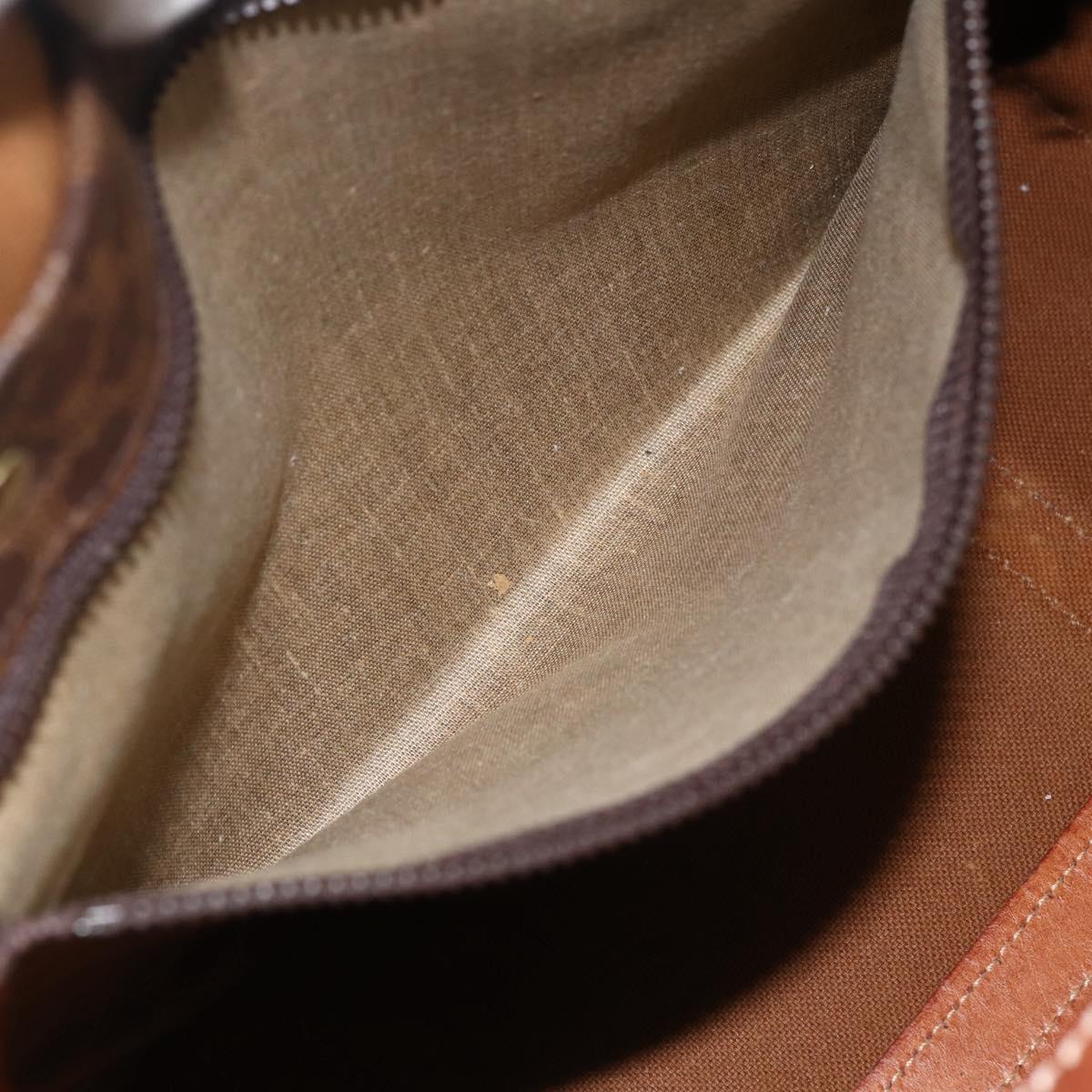 CELINE Macadam Canvas Boston Bag PVC Leather Brown Gold Auth ka3007