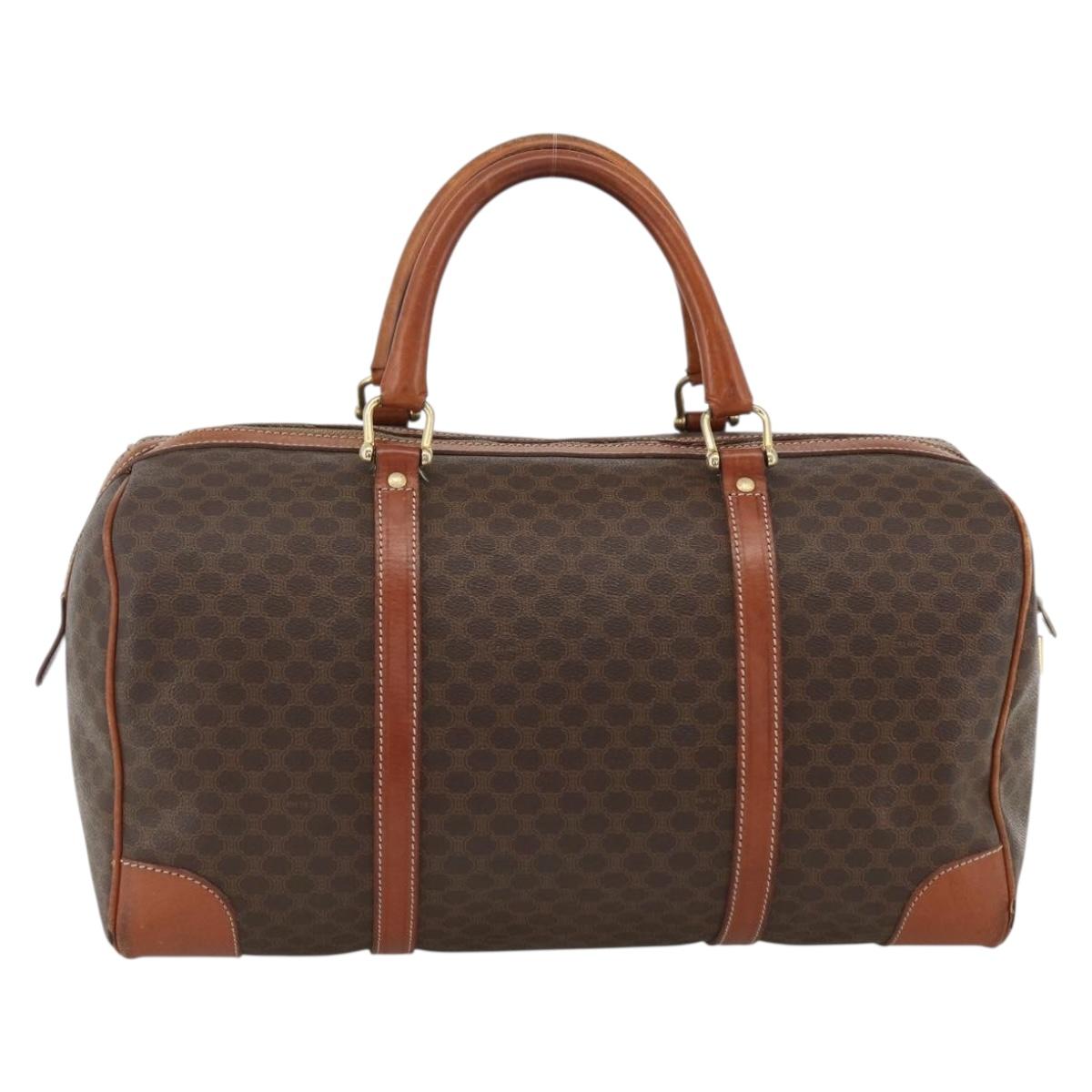 CELINE Macadam Canvas Boston Bag PVC Leather Brown Gold Auth ka3007