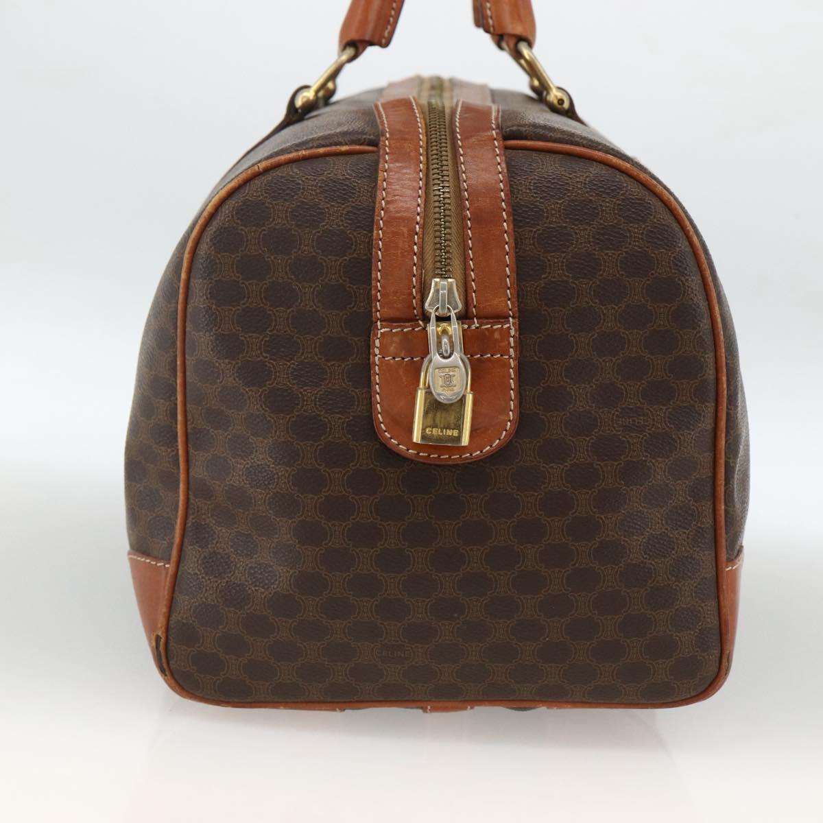CELINE Macadam Canvas Boston Bag PVC Leather Brown Gold Auth ka3007