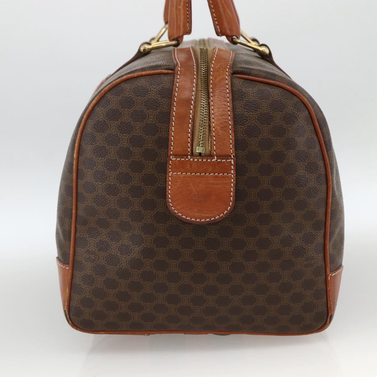 CELINE Macadam Canvas Boston Bag PVC Leather Brown Gold Auth ka3007