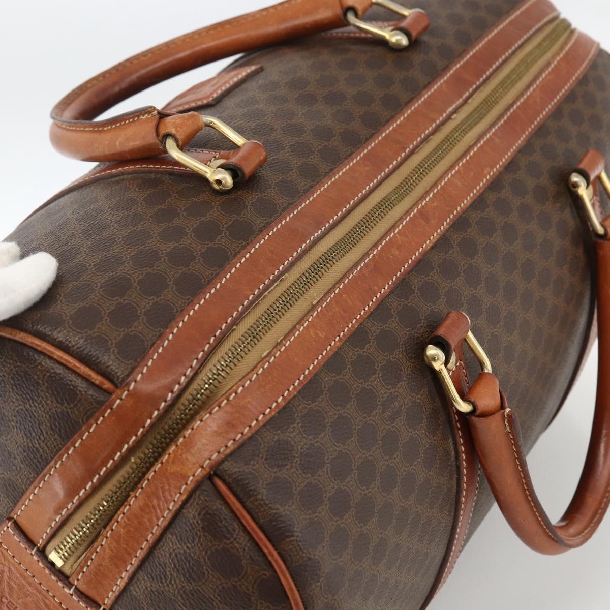 CELINE Macadam Canvas Boston Bag PVC Leather Brown Gold Auth ka3007