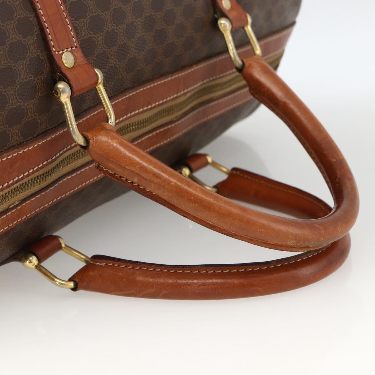 CELINE Macadam Canvas Boston Bag PVC Leather Brown Gold Auth ka3007