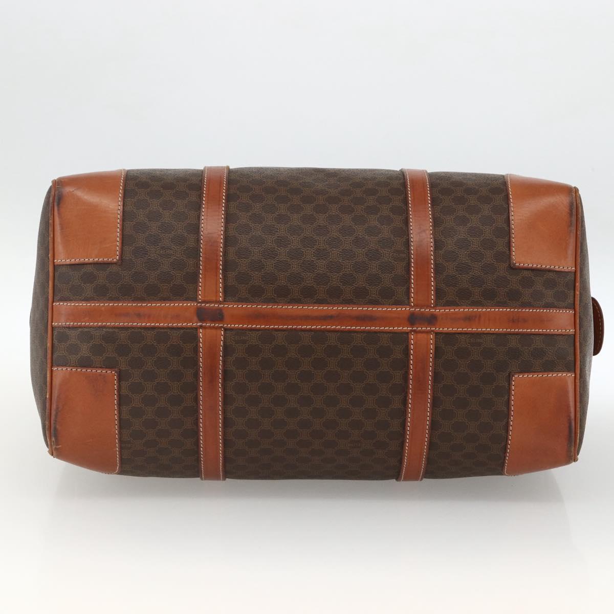 CELINE Macadam Canvas Boston Bag PVC Leather Brown Gold Auth ka3007