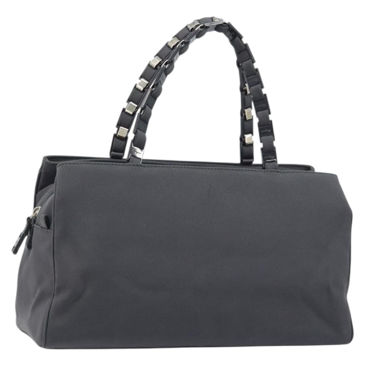 Salvatore Ferragamo Hand Bag Canvas Gray Auth ka3010