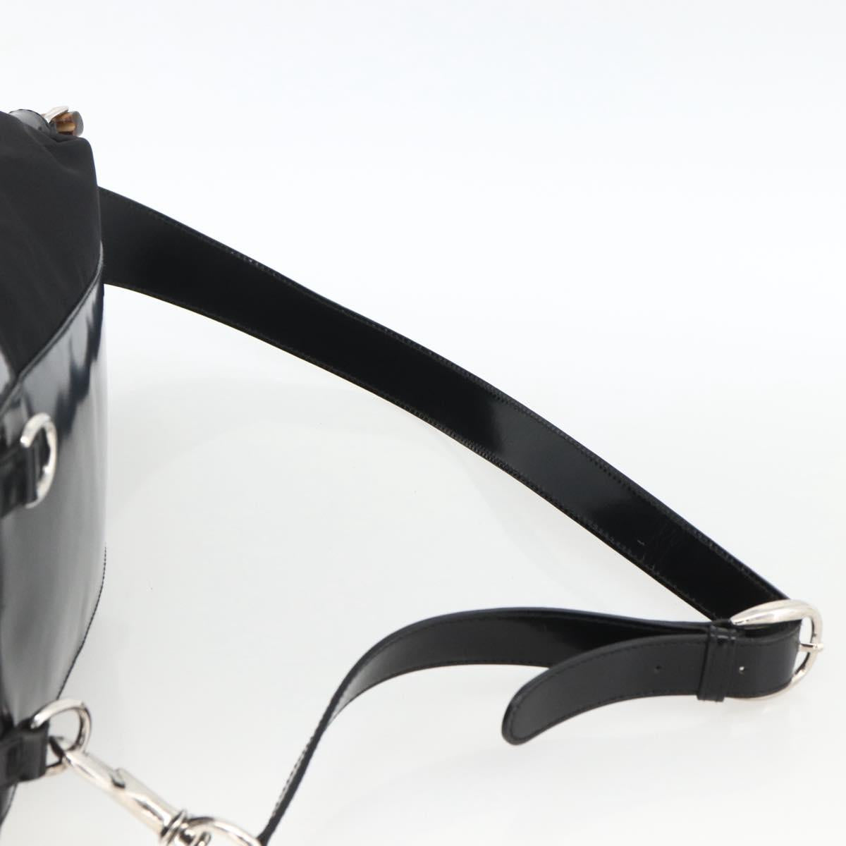 GUCCI Bamboo Body Bag Nylon Black Silver 003 2113 0036 Auth ka3012