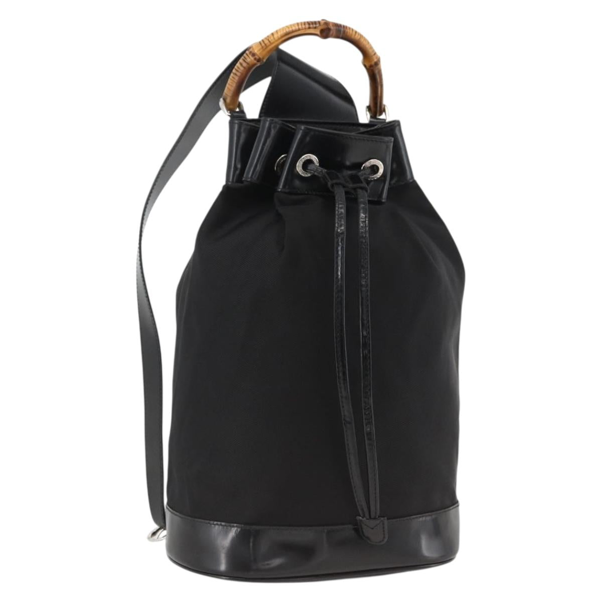 GUCCI Bamboo Body Bag Nylon Black Silver 003 2113 0036 Auth ka3012