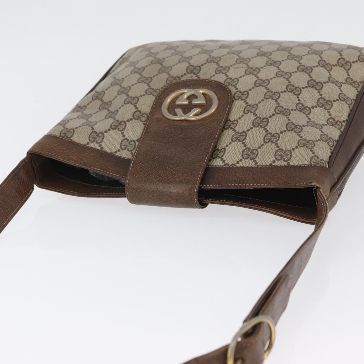 GUCCI GG Supreme Shoulder Bag PVC Beige Gold Auth ka3015