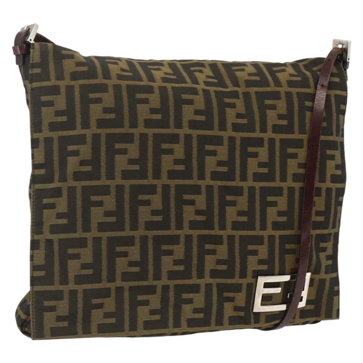 FENDI Zucca Canvas Shoulder Bag Black Brown Auth ka3016