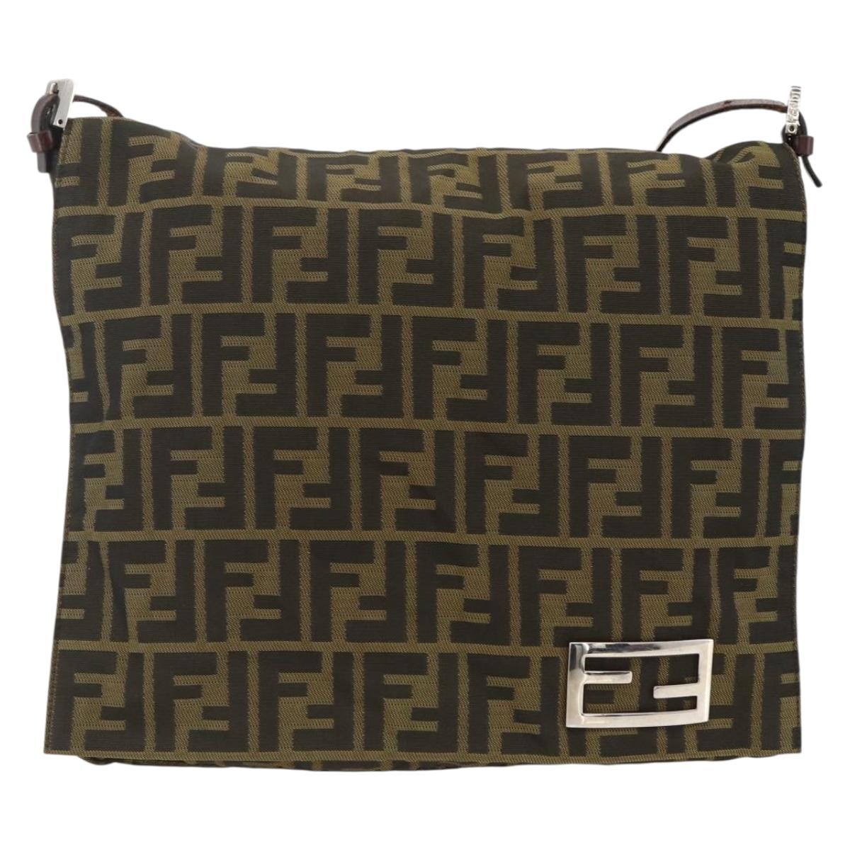 FENDI Zucca Canvas Shoulder Bag Black Brown Auth ka3016