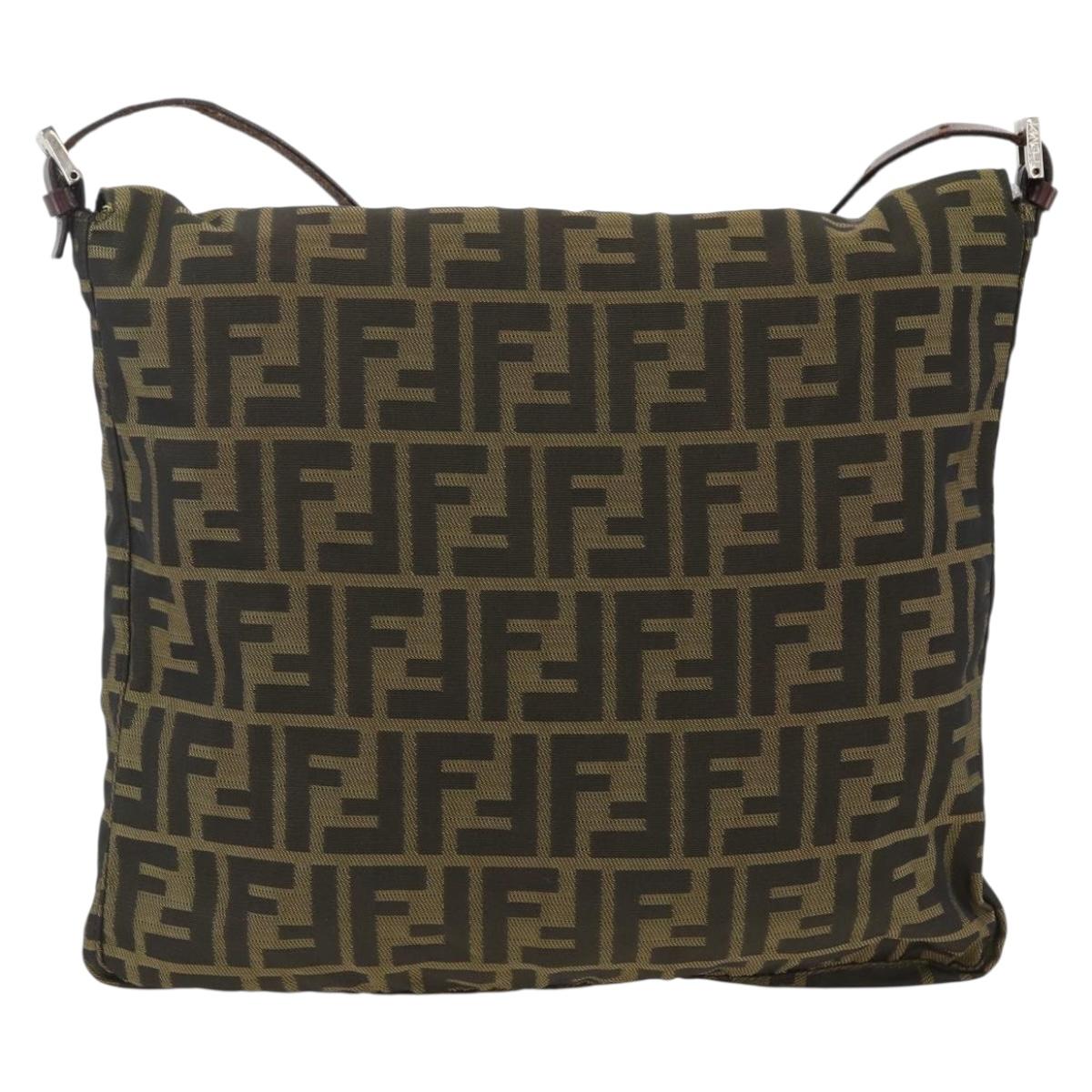 FENDI Zucca Canvas Shoulder Bag Black Brown Auth ka3016
