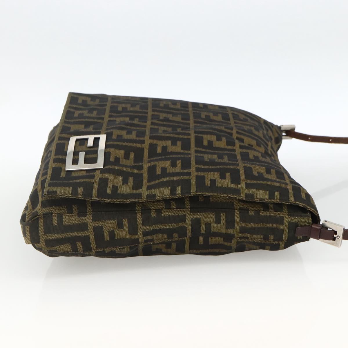 FENDI Zucca Canvas Shoulder Bag Black Brown Auth ka3016