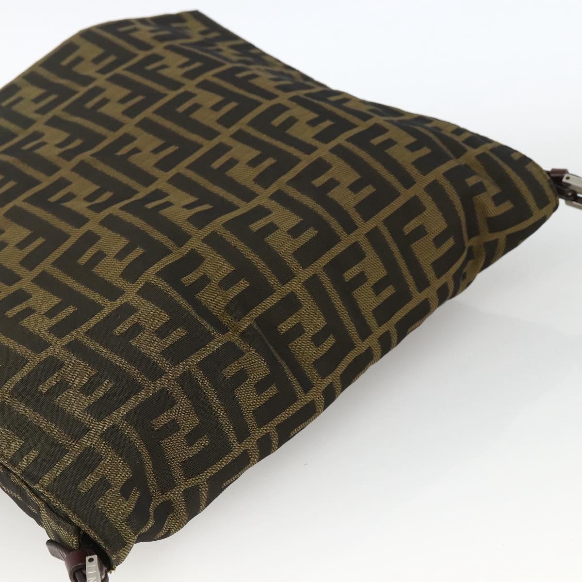 FENDI Zucca Canvas Shoulder Bag Black Brown Auth ka3016